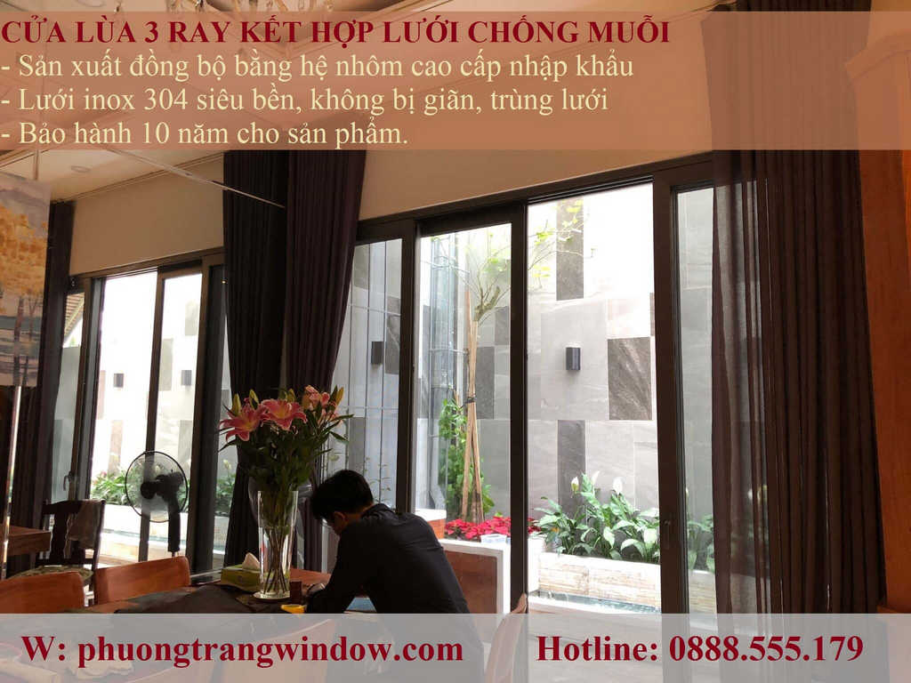 Mẫu cửa nhôm lùa 3 ray có lưới chống muỗi inox 304 Mẫu cửa nhôm lùa 3 ray có lưới chống muỗi inox 304