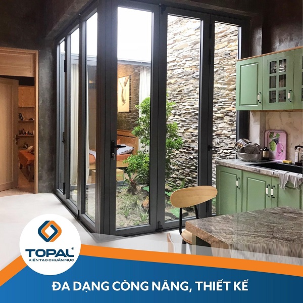 mẫu cửa nhôm topal xếp trượt góc vuông