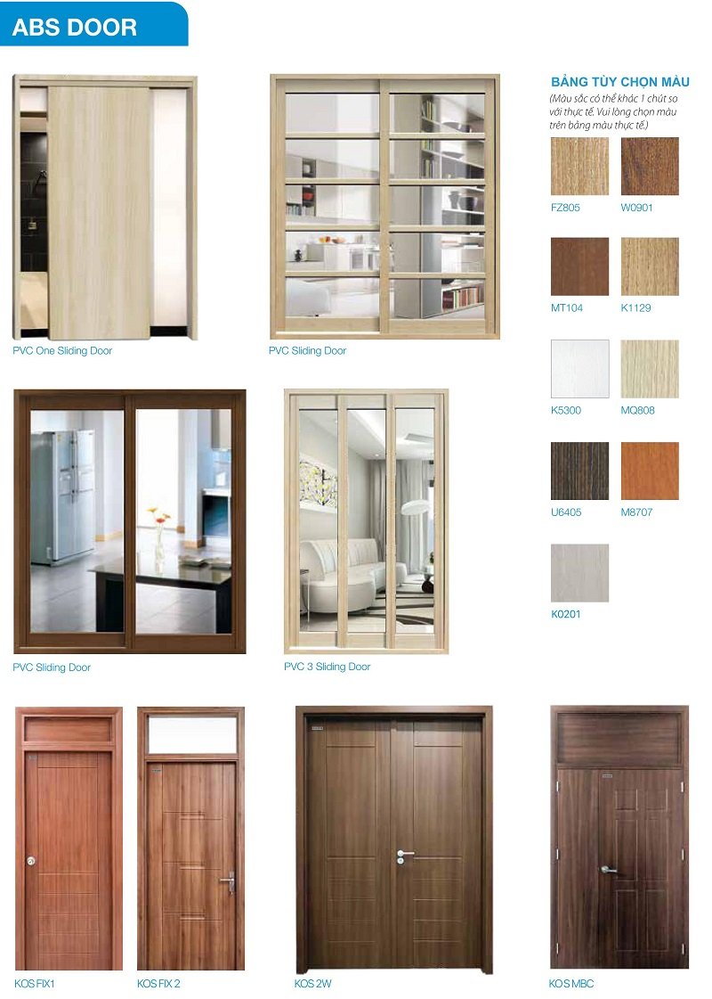 bảng màu cửa nhựa abs 