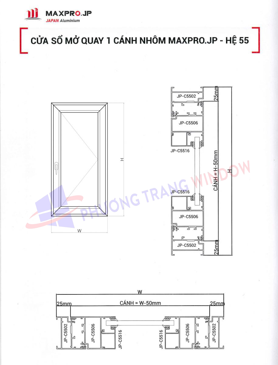 Mặt Cắt Nhôm Maxpro Hệ 55 - Cửa Nhôm Cho Mọi Công trình