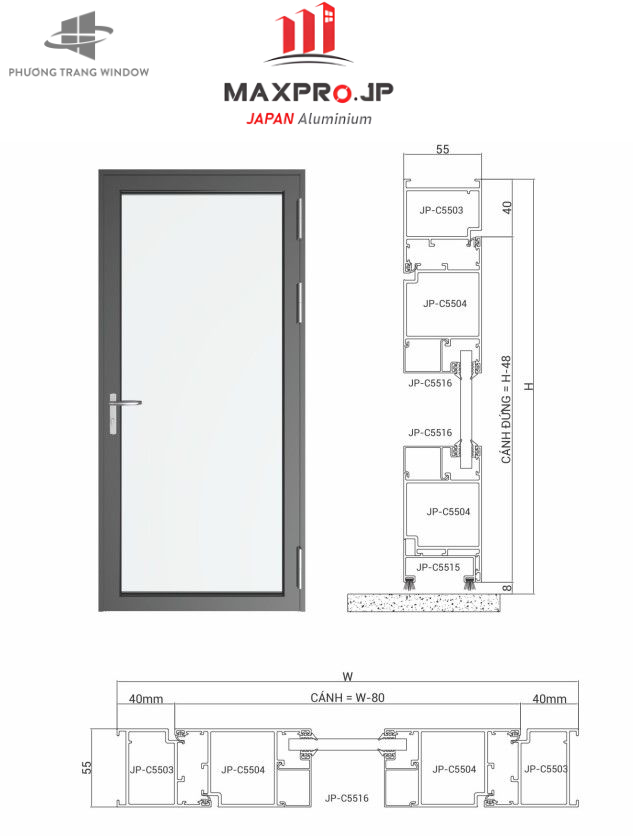 Báo giá vách kính cố định nhôm Maxpro hệ 55