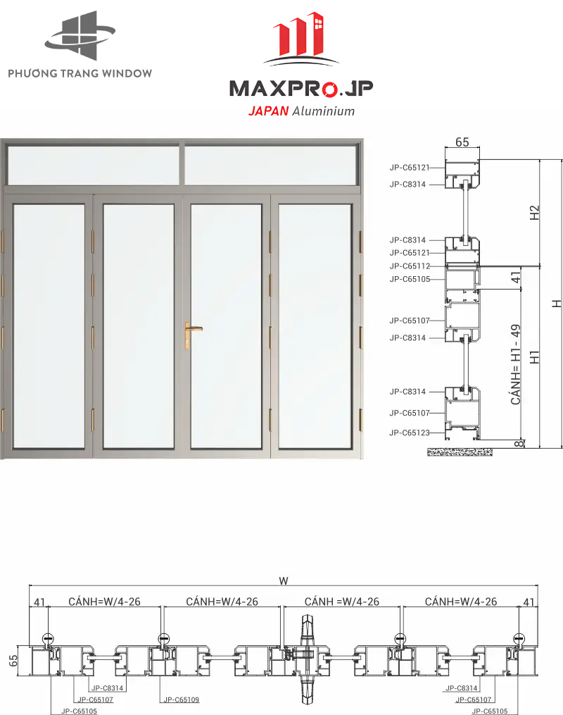 Báo giá vách kính Maxpro hệ 65